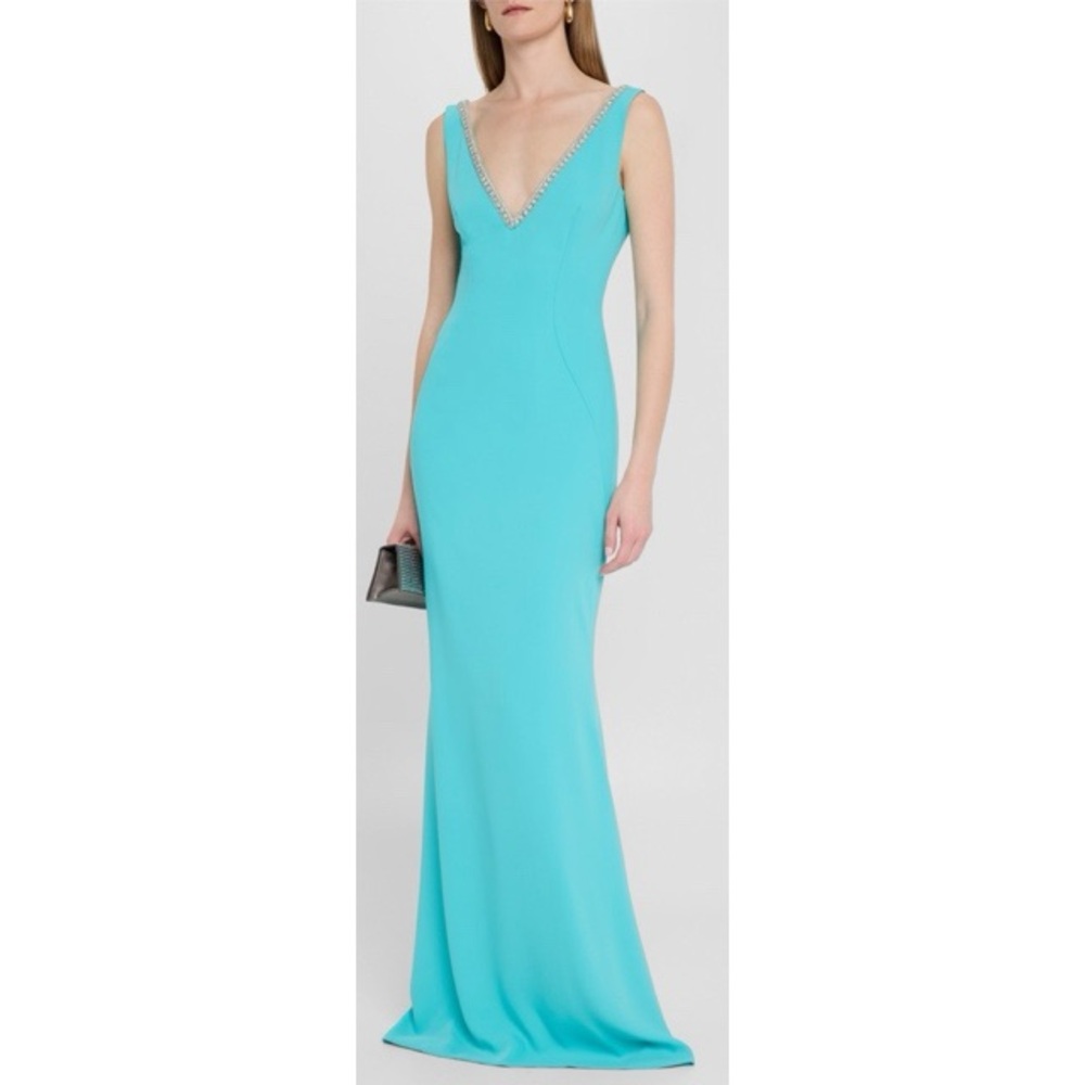 Reem Acra Blue Sleeveless V-Neck Gown